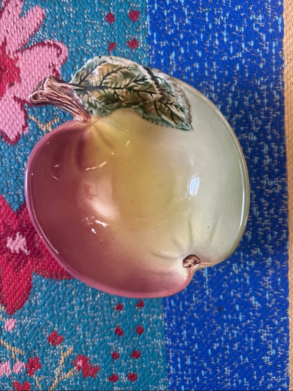 Vintage Portuguese Pottery Ceramic Glazed Apple Shaped Petite Bowl from Portugal